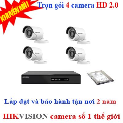 Trọn bộ 4 camera FULL HD HIKVISION 2.0 (IR)